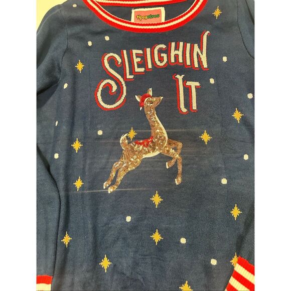 Tipsy Elves Women Sleighin It Reindeer/Christmas Crewneck Sweater, Size M - Picture 2 of 9